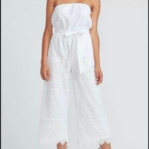 Express Women's CStrapless Lack Culotte Jumpsuite, White Size M